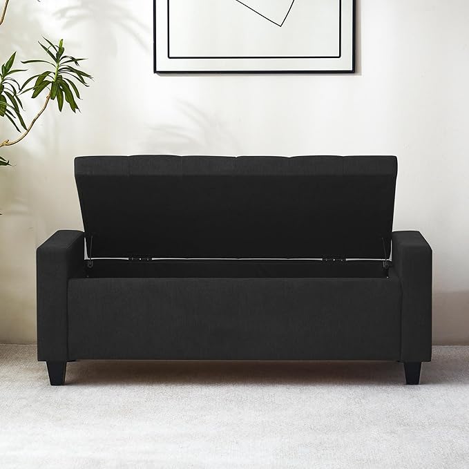 Ottoman with Storage, 48.8" Fabric Storage Ottoman Bench with Hinge, Bedroom Bench, Upholstered Benches with Seating for Living Room, Entryway (Dark Grey)