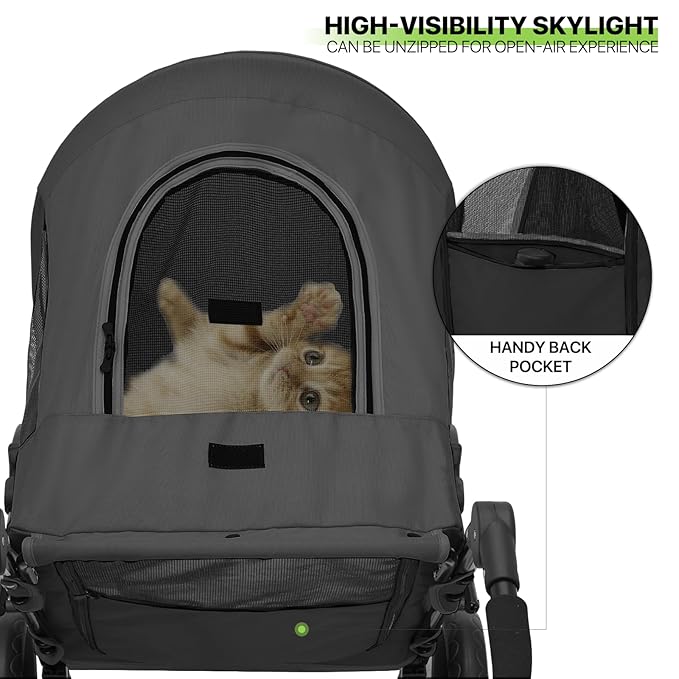 Magshion Pet Stroller for Medium Dogs w/Adjustable Handle, 3-Wheel Dog Cat Wagon w/Dual Entry, Rear Storage, Breathable Mesh, One-Foot Brake, Ideal for Large Pets up to 55 lbs, Black