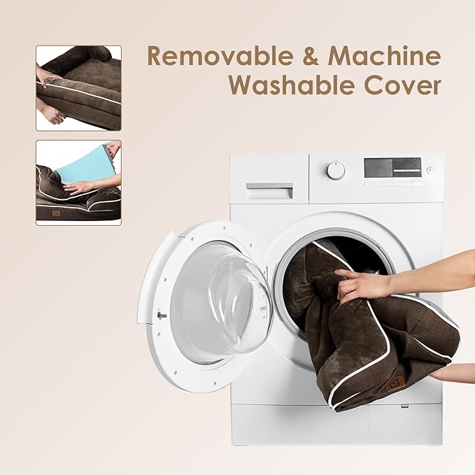 EHEYCIGA Orthopedic Dog Bed for Small Dogs, Waterproof Memory Foam Small Dog Beds with Sides, Non-Slip Bottom and Egg-Crate Foam Medium Pet Couch Bed with Washable Removable Cover, Brown