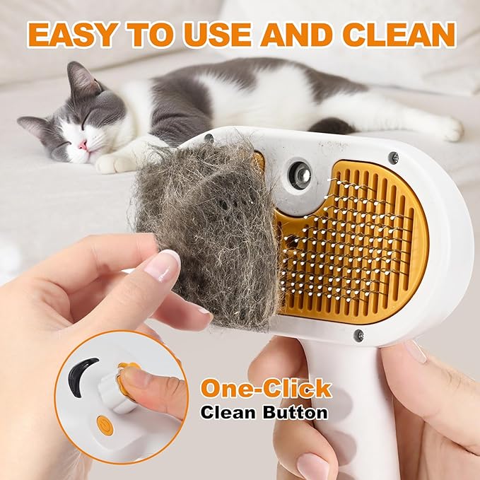 Pet Steam Brush for Cats and Dogs, 4-in-1 Cat Brush for Shedding, Spray Hair Removal Comb with 2 Waterless Shampoo, Pet Hair Removal Tool for Long & Short Haired Pets