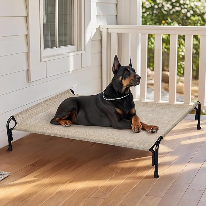 Veehoo XL Outdoor Elevated Dog Bed, Raised Dog Cot for Extra Large Dogs, Cooling Washable Waterproof Pet Hammock Beds with Slope Headrest, Breathable Mesh and Sturdy Frame, X-Large, CWC2204