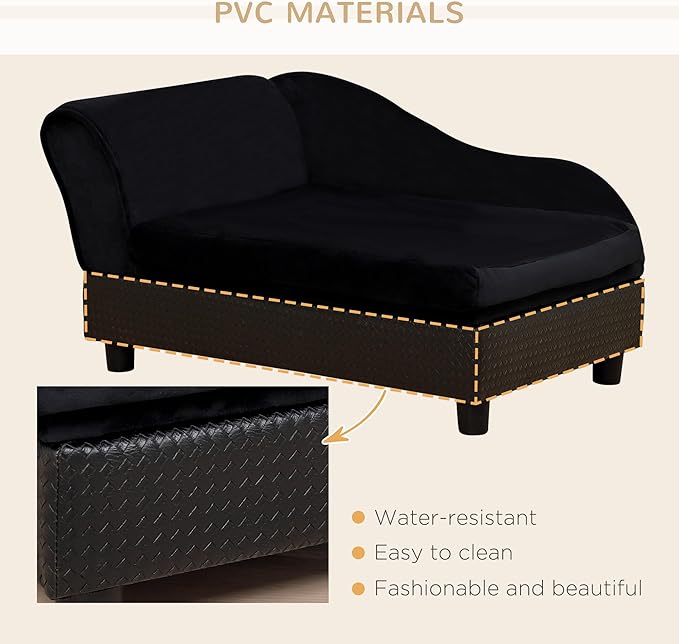 PawHut Luxury Fancy Dog Couch with Hidden Storage, Small Dog Sofa Bed with 2" Soft Foam, Modern Pet Furniture for Puppies & Little Breeds, Black