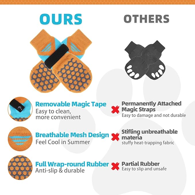 KOOLTAIL Dog Socks for Hot Pavement, Summer Breathable Dog Socks to Prevent Licking Paws, Non Slip Pet Boots&Paw Protectors for Hardwood Floor,Grippy Shoes for Small Medium Large Senior Dogs,Orange M