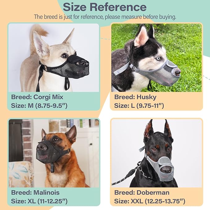 LUCKYPAW Dog Muzzle for Large Medium Small Dogs, Patented Mesh Muzzle to Prevent Biting Chewing Eating, Soft Mouth Guard with Front Opening Design for Drinking Panting(Black, M)