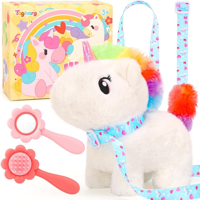 Tagitary Plush Toy Interactive Unicorn Toys for Kids with Sounds,Walking,Tail Wagging and Head Nodding, Unicorn Stuffed Toys for Kids with Leash,Christmas Birthday Gift for Toddlers Kids