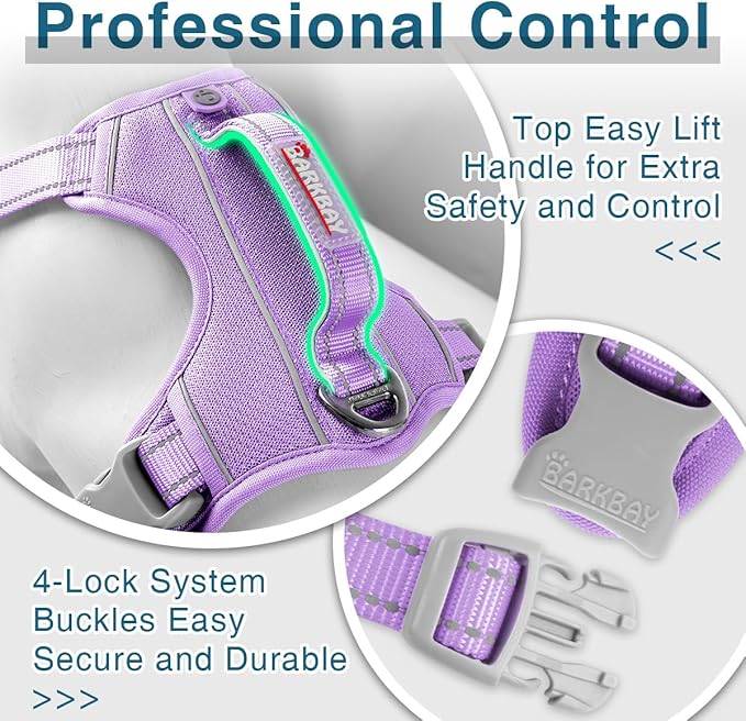 BARKBAY Dog Harness No Pull with ID Tag Pocket - Heavy Duty, Reflective, Easy Control for Large Dogs(Violet Purple,XL)