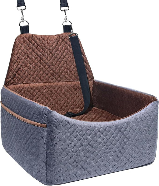 Dog Car Seat for Small Medium Dogs, Soft Fabric Dog Booster Seat with Storage Pockets, Safety Belt, Comfy Pet Car Seat Travel Bed, Removable and Washable