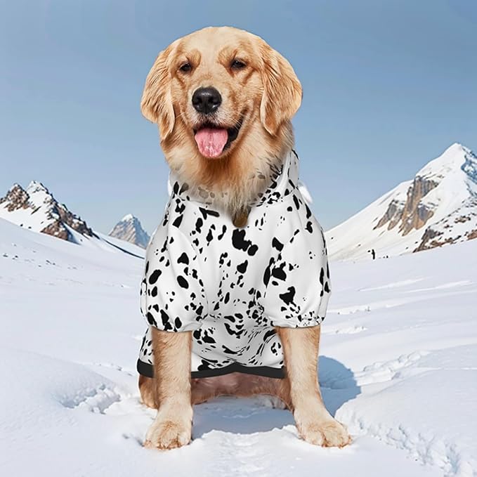 Dalmatian Hoodie, Cute Halloween Cosplay Winter Costume With Pocket, Dalmatians Print Clothes for Medium Large Dogs