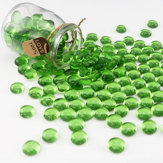 2.16LB Glass Beads Vase Filler Aquarium Gravel Decor Flat Glass Marbles Gems Pebbles Fish Tank Rocks Home Decorative Art Craft - Green