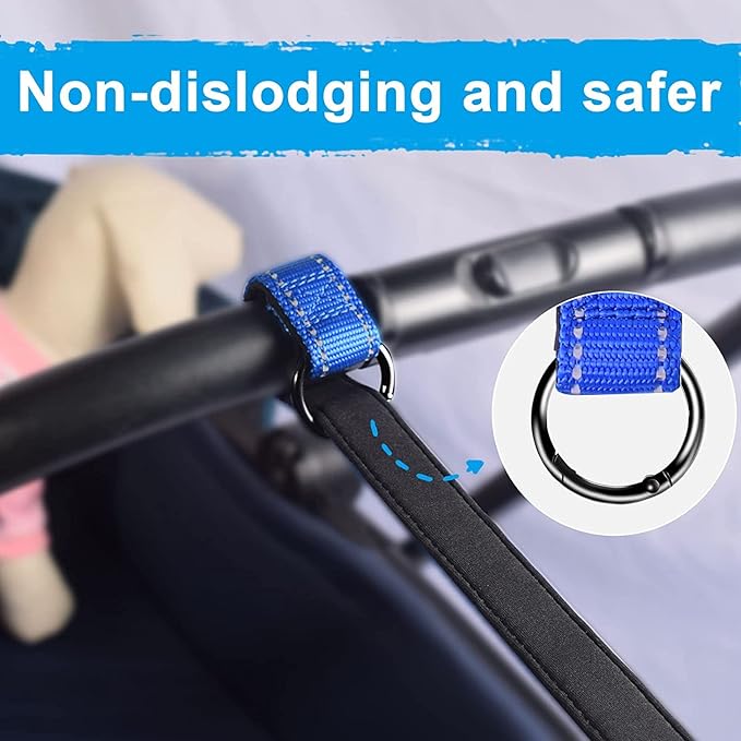 PetBonus 2 Packs Short Dog Leash, Safety Wrist Strap for Retractable Dog Leash, Reflective Design and Adjustable Soft Padded Handle, Extra Layer Security for Pet Stroller (Blue, Blue)