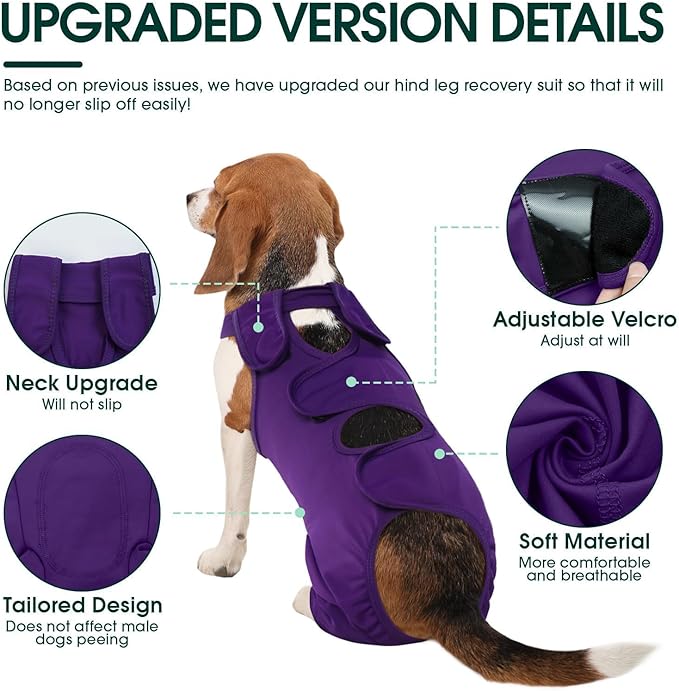 Kuoser Thigh Wound Protective Sleeve for Dogs, Dog Surgery Recovery Suit for Rear Legs, Dog Recovery Sleeve for Female Male Dogs, Dog Onesie After Surgery Pet Surgical Suit for Spay Neuter, Purple XS