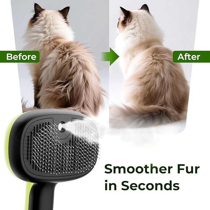 Pecute Cat Steam Brush, Self-Cleaning Steam Cat Brush with 2 Water Spray Modes, Large Capacity Tank, Steaming Renu Dog Brush for Shedding Massaging Grooming, Cool Mist Only