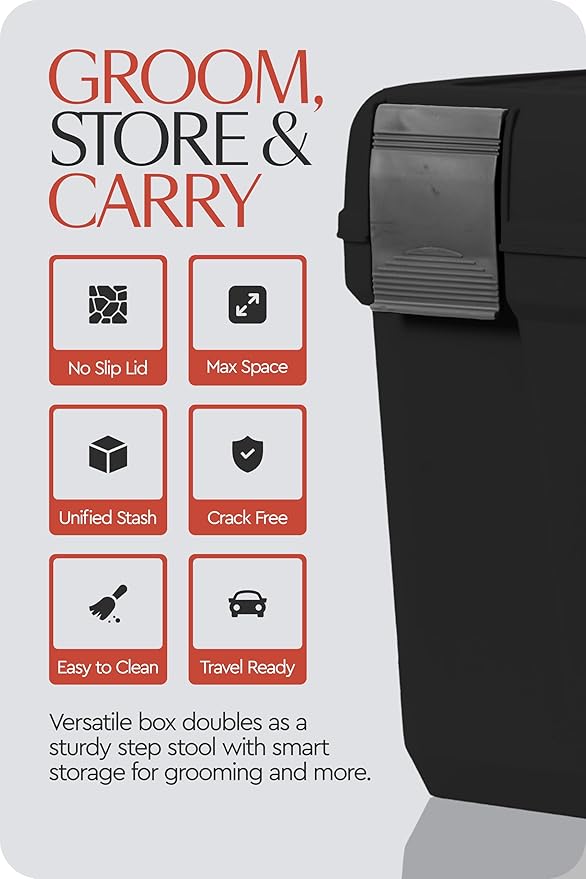 HORZE Smart Grooming Box for Horses, Dogs, Cats with Removable Tray | Non-Slip, Crack Resistant | 16" x 12" x 12" - Black - One Size