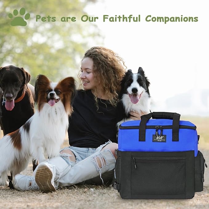 WOLT Dog Travel Bag Dog Bag for Traveling and Supplies with 2 Collapsible Bowls, 2 Food Containers, 1 Place Mat, Blue