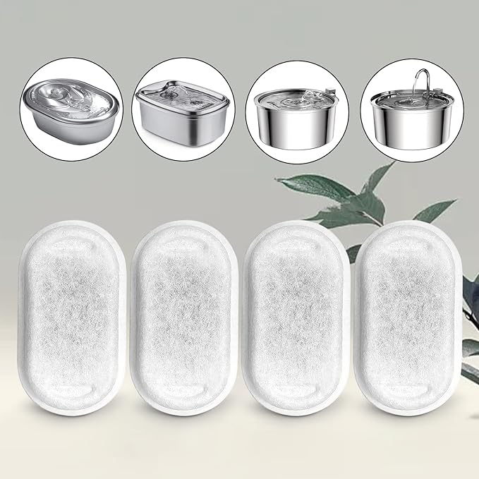 Cat Water Fountain Filters for 108/3.2L& 67oz/2L Stainless Steel Pet Water Dispenser Fountain Filter Replacement with 8 Sponges (8 Filters&8 Sponges)