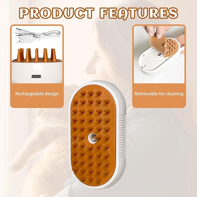 Spritz Defur Comb for Cats, New 3-in-1 Cat Steam Brush for Massaging and Cleaning Shedding Pets, Comb for Long and Short Hair Cats and Dogs Grooming Tool (White)