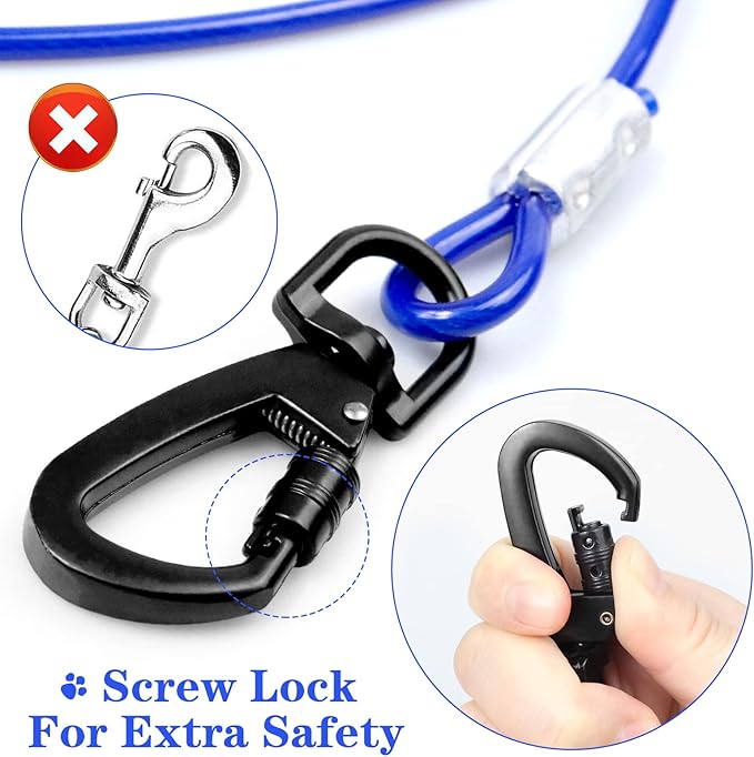 Tie Out Cable for Yards - 10FT Heavy Duty, Chew Proof for Large Dogs Up to 125lbs, Durable for Camping or Yard