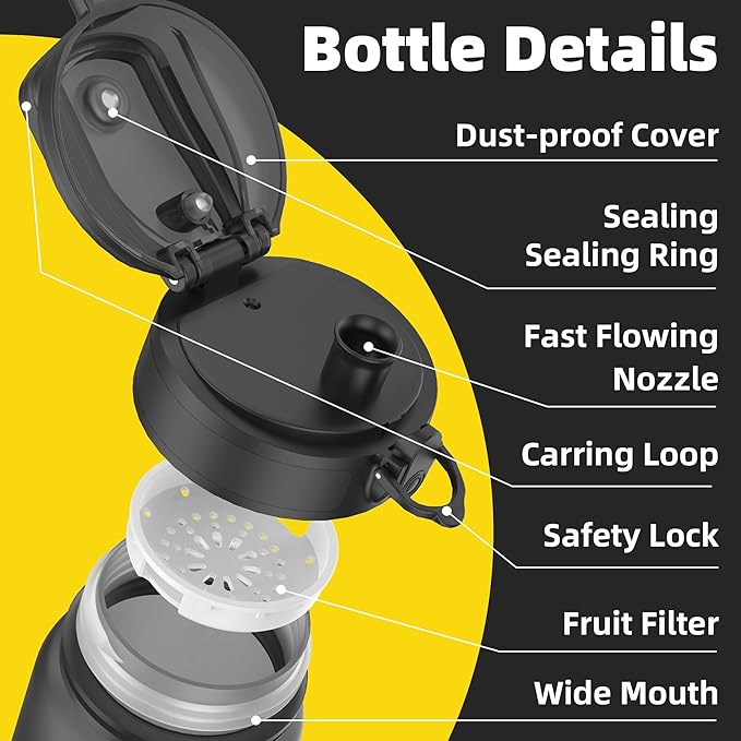 OLDLEY 32 oz Water Bottle, Motivational Water Bottle with Time Marker, Sports Water Bottle With Strap, Leakproof & BPA Free Large Water Bottles for School, Gym, Travel, Outdoor, Tritan,Black