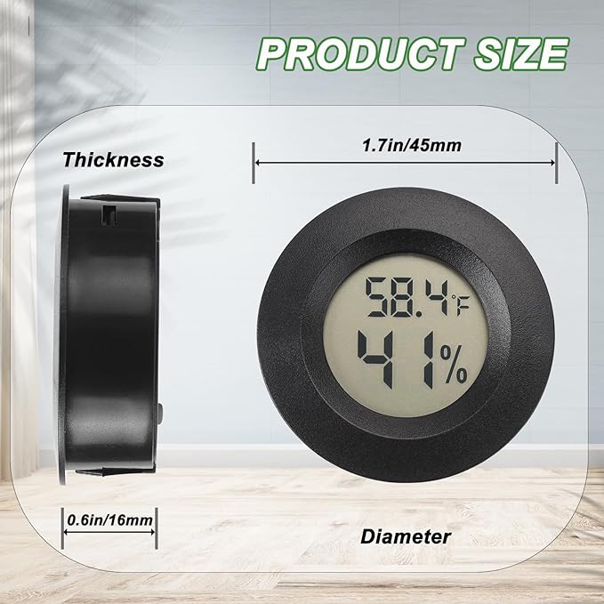 Mini Hygrometer Thermometer Digital Humidity Meter Indoor/Outdoor Humidity Monitor Reptile Thermometer for Humidors Greenhouse Garden Cellar Fahrenheit(℉)/ Celsius(℃) 2 Pack