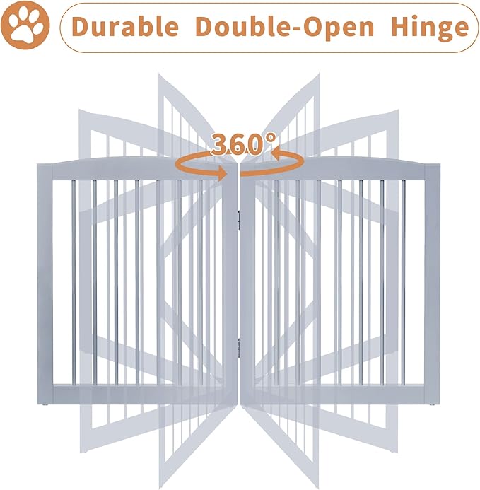 Freestanding Pet Gate - Foldable Wooden Dog Gate for House, Indoor, 80 Inch Wide, 4 Panels 24", Grey