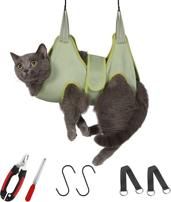 Guzekier Pet Hammock Harness for Cats & Dogs, Sling for Grooming, Restraint Bag with Nail Clippers/Trimmer, Comb, Ear/Eye Care
