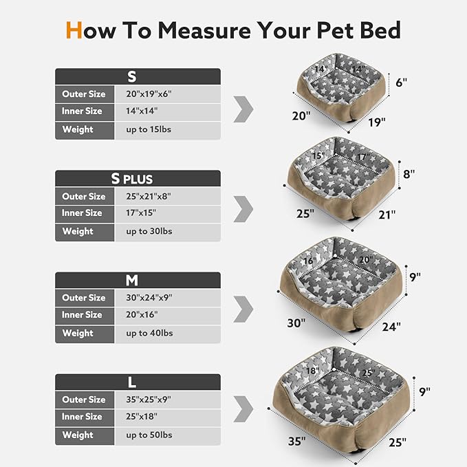 SIWA MARY Medium Dog Bed - Washable, Orthopedic, Calming for Medium Dogs, Non-Slip Bottom, S Plus (25"x21"x8") Brown