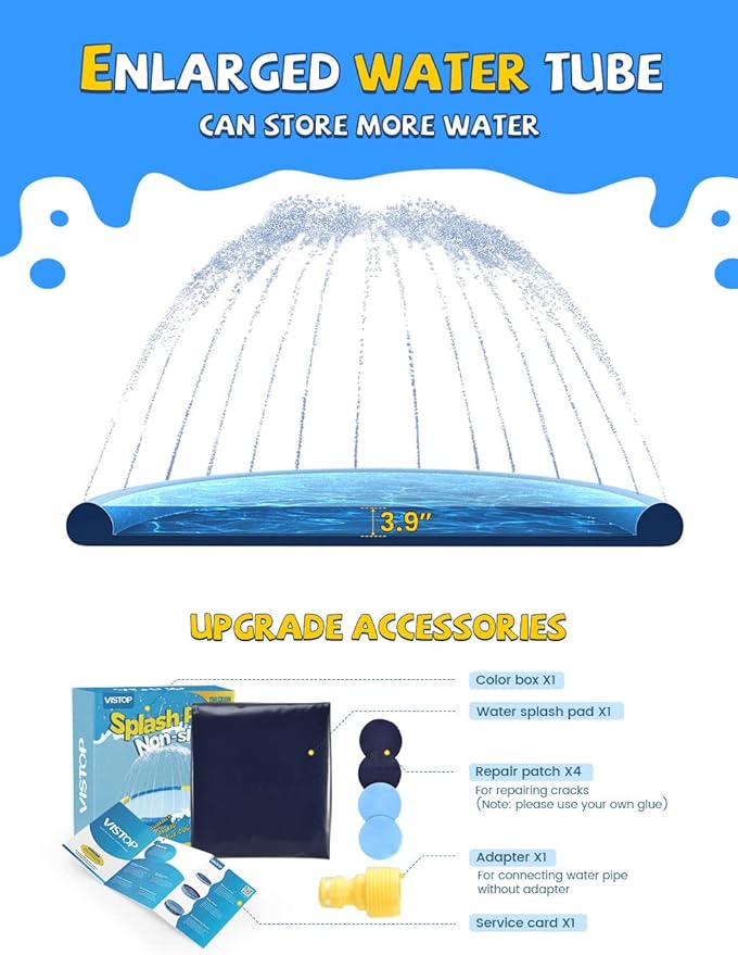 VISTOP Non-Slip Splash Pad for Kids and Dog, Thicken Sprinkler Pool Summer Outdoor Water Toys - Fun Backyard Fountain Play Mat for Baby Girls Boys Children or Pet Dog (97 inch, Blue&Blue)