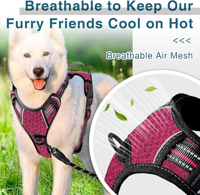 BARKBAY Dog Harness No Pull with ID Tag Pocket - Heavy Duty, Reflective, Easy Control for Large Dogs(Pink/Black,M)