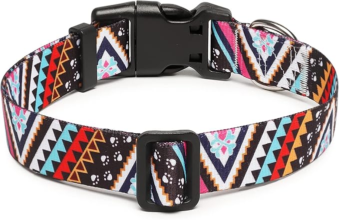 Mercano Adjustable Dog Collar - Special Design Patterns, Soft Nylon Comfortable Durable Pet Collar for Small Medium Large Dogs (S, Ethnic Pink)