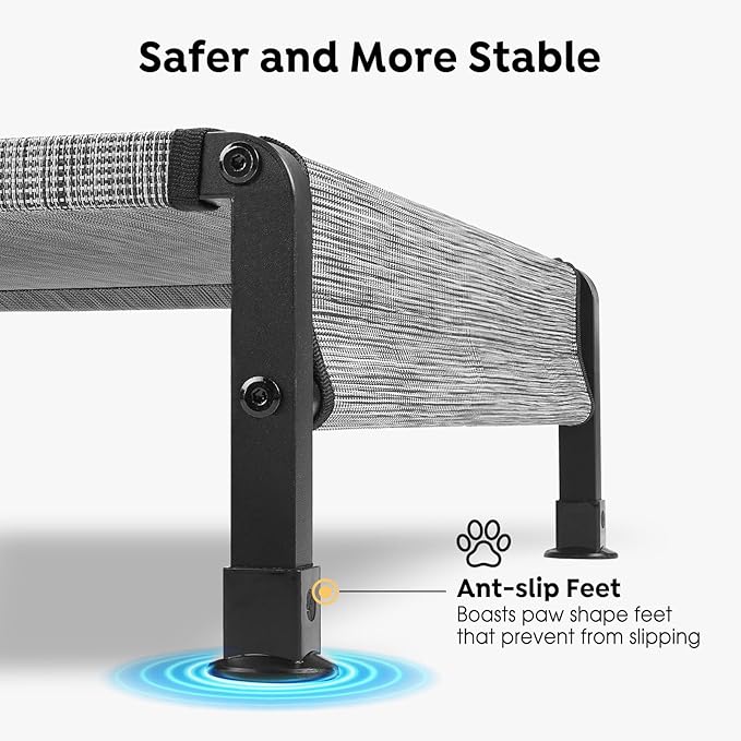 Veehoo Cooling Outdoor Dog Bed, Heavy Duty Elevated Pet Bed with Washable & Breathable Teslin Mesh, Non-Slip Silicon Feet, Dog Cot Bed with Support Hem, 35" x 22", Black Silver, CWC2433