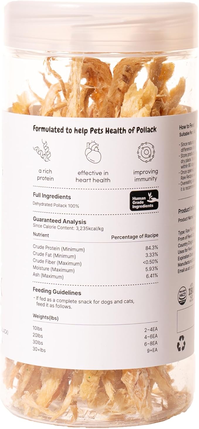 Puppyluv Treat - Air Dried Pollock Dog & Cat Treats, Wild Caught, Single Ingredient, Natural High Protein & Fish Oil, Grain Free, Gluten Free, 2.5oz