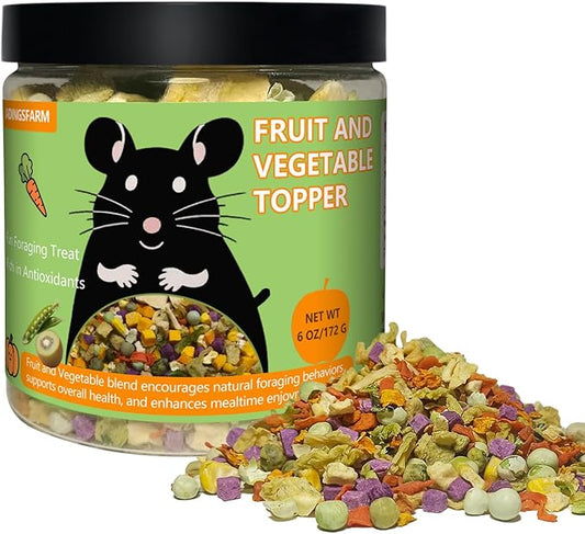 Natural Fruit & Veggie Mix - 6oz Hamster Food Mix, Freeze-Dried Treats for Hamsters, Guinea Pigs, Chinchillas - Supports Healthy Digestion and Teeth,Daily Snack