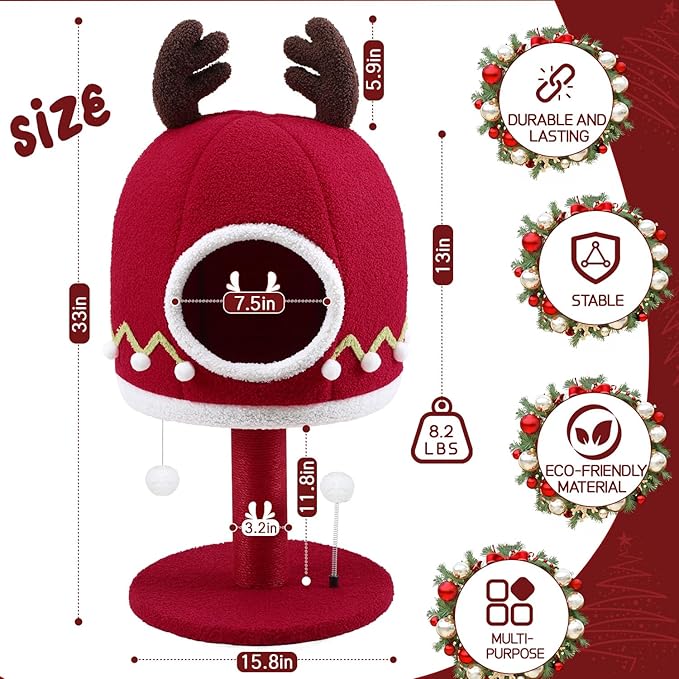 Luxury Treehouse Cat Tree for Indoor Large Cats,54.7'' Tall Modern Wood Cat Tower with 3 Level House,4*Cozy Perch,1*Soft Viewing Bed,Heavy Duty Wide Base,Sisal Scratching Post (33inch)