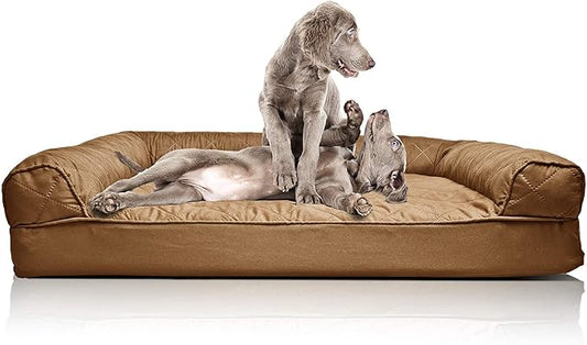 Furhaven Orthopedic Dog Bed for Large Dogs w/ Removable Bolsters & Washable Cover, For Dogs Up to 95 lbs - Quilted Sofa - Toasted Brown, Jumbo/XL