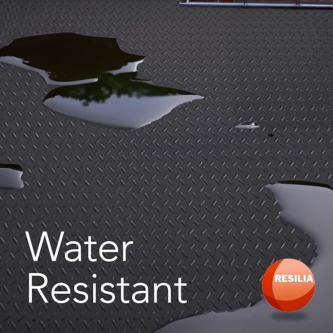 RESILIA Heavy Duty Garage Floor Runner & Protector Mat - Slip Resistant Diamond Plate PVC Mats - Water, Spill, & Stain Resistant, Black (4 feet x 8 feet), Made in The USA