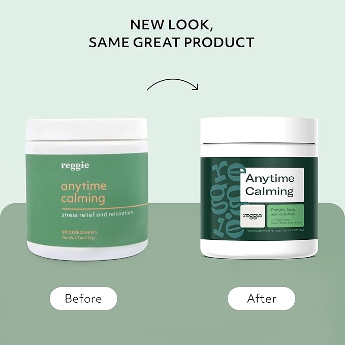 Reggie Anytime Calming Chews for Dogs | Natural Calming Dog Treats to Reduce Hyperactivity, Separation Anxiety, & Stress | Vet-Approved & Ideal for All Ages, Breeds, and Sizes - 60 Soft Chews