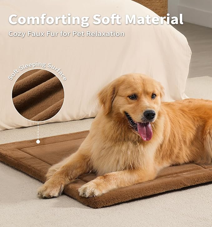 Made4Pets Dog Crate Pad Bed for Extra Large Dogs, Washable & Reversible, Anti-Slip Kennel Mat for Cozy Sleeping, Soft Fluffy Dog Bed for Indoor & Outdoor Use, 48"x30", Brown