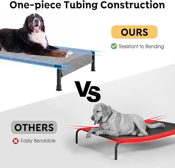 Veehoo Cooling Outdoor Dog Bed, Heavy Duty Elevated Pet Bed with Washable & Breathable Teslin Mesh, Non-Slip Silicon Feet, Dog Cot Bed with Support Hem, 47" x 29", Black Silver, CWC2433