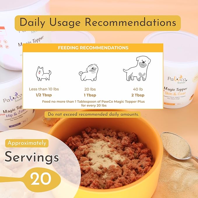 PawCo Magic Topper Skin & Coat - Dog Food Topper for Healthy Skin & Shiny Fur, Grain-Free Meal Enhancer with Omega-3 & DHA, 160g