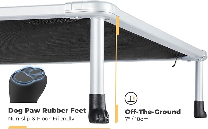 Veehoo Chewproof Elevated Dog Bed - Cooling Raised Pet Cot, Breathable Mesh, Washable & Non-Slip for Medium Dogs, Indoor/Outdoor, Black Mat and Silver Metal Frame, 32x25inches (Model CWC2203B03)