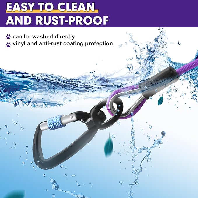 Snagle Paw 10FT Tie Out Cable for Dogs-1000LBS Break Strength,Heavy Duty Dog Leads for Yard with Shock Absorbing Spring & Swivel Hook,Dog Leash Cable for Outside,Dog Line Tether for Small Large Dogs