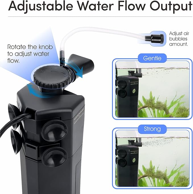 hygger Submersible Aquarium Power Filter 170 GPH for 15-30 Gallon Fish Tank Corner Internal Filter with Bio Ball Sponge 3-Stage Filtration System