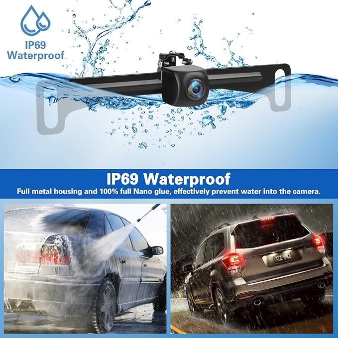 Kairiyard Backup Camera with 7 Inch Monitor, HD 1080P Reverse Rear View Camera Waterproof DIY Grid Lines No-Delay Wired License Plate Camera System for Truck Car SUV