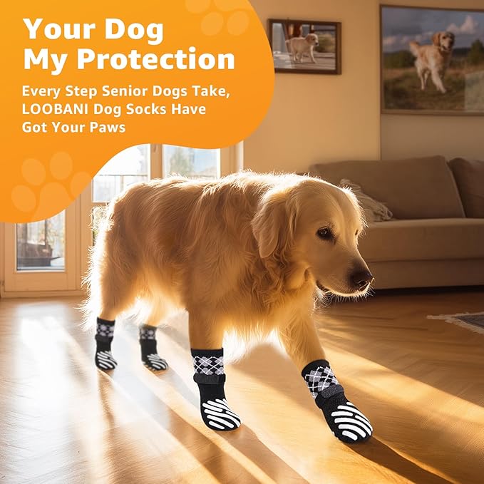 LOOBANI Dog Socks to Prevent Licking Paws - Dog Socks for Hardwood Floors Anti Slip for Traction Control - Dog Grippy Socks for Senior Dog Small Medium Large Dogs on Tile Floors, Black XXL