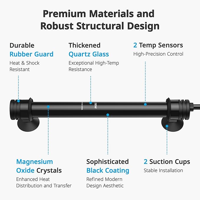 NICREW 200W Aquarium Heater with Temperature Adjustable Controller & Dual Sensors, 30-50 Gallon Submersible Fish Tank Heater, Overheat Protection