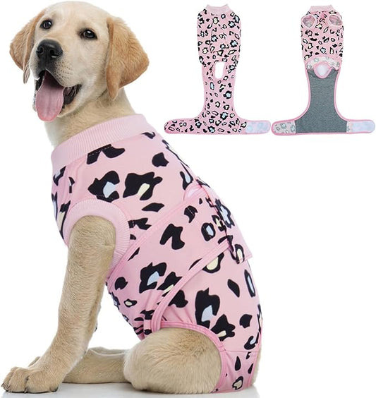 Kuoser Dog Recovery Suit for Dogs After Surgery,Professional Surgical Onesie for Female Male Dogs Spay Neuter,Soft Dog Surgery Suit Bodysuit for Abdominal Wounds Skin Disease,Pink Leopard S