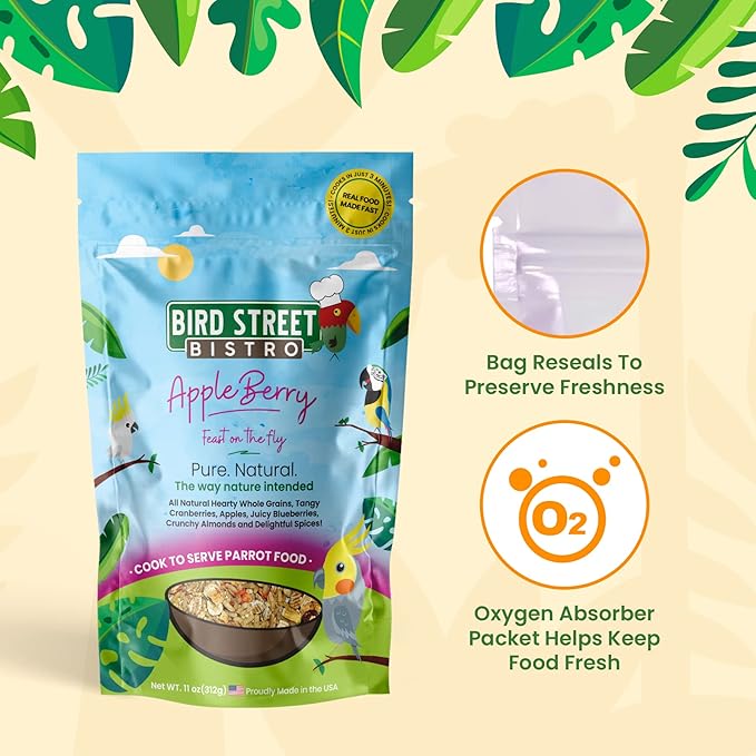 Parrot Food Sample Pack Cooks in as Little as 3 to 15 min | All Natural & Organic Grains and Legumes, Healthy Fruits, Vegetables, and Spices - No Fillers or Additives
