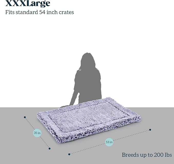 Stoutwool Indestructible Dog Bed - Fluffy Chew Proof Dog Crate Pad - Tough Kennel Pad for Aggressive Chewers - Washable, Ideal for Jumbo Breeds & Fits 54-Inch Crate - 53"x35", Jacaranda