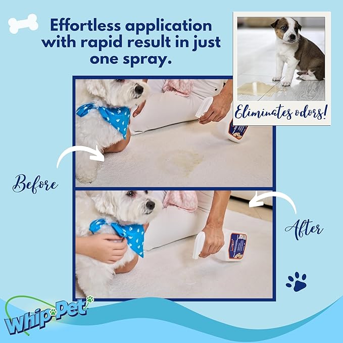 Whip-Pet Pet Odor Eliminator and Stain Remover -Professional Strength Enzymatic Cleaner for Dog Urine and Carpet Odor Eliminator - Pet Odor Remover, 32OZ