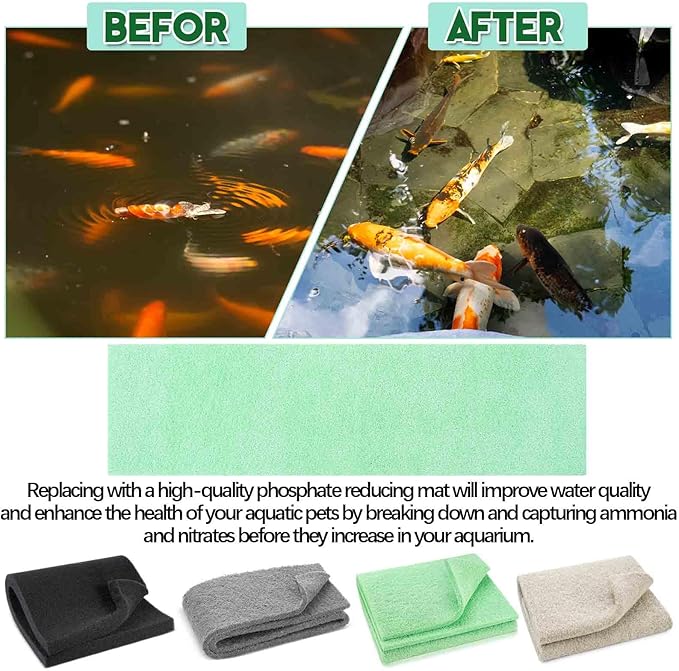 Treela 4 Pcs 18 x 10 Inch Aquarium Filter Pads Ammonia Phosphate Nitrite Remover Reducer Filter Pads Cut-to-fit for Aquariums & Ponds Fish Tank Accessories (Green,Gray,Khaki,Black)